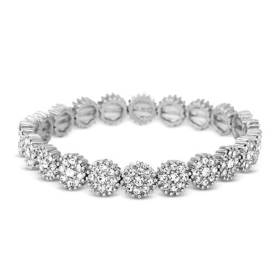 Crystal embellished silver disc stretch bracelet
